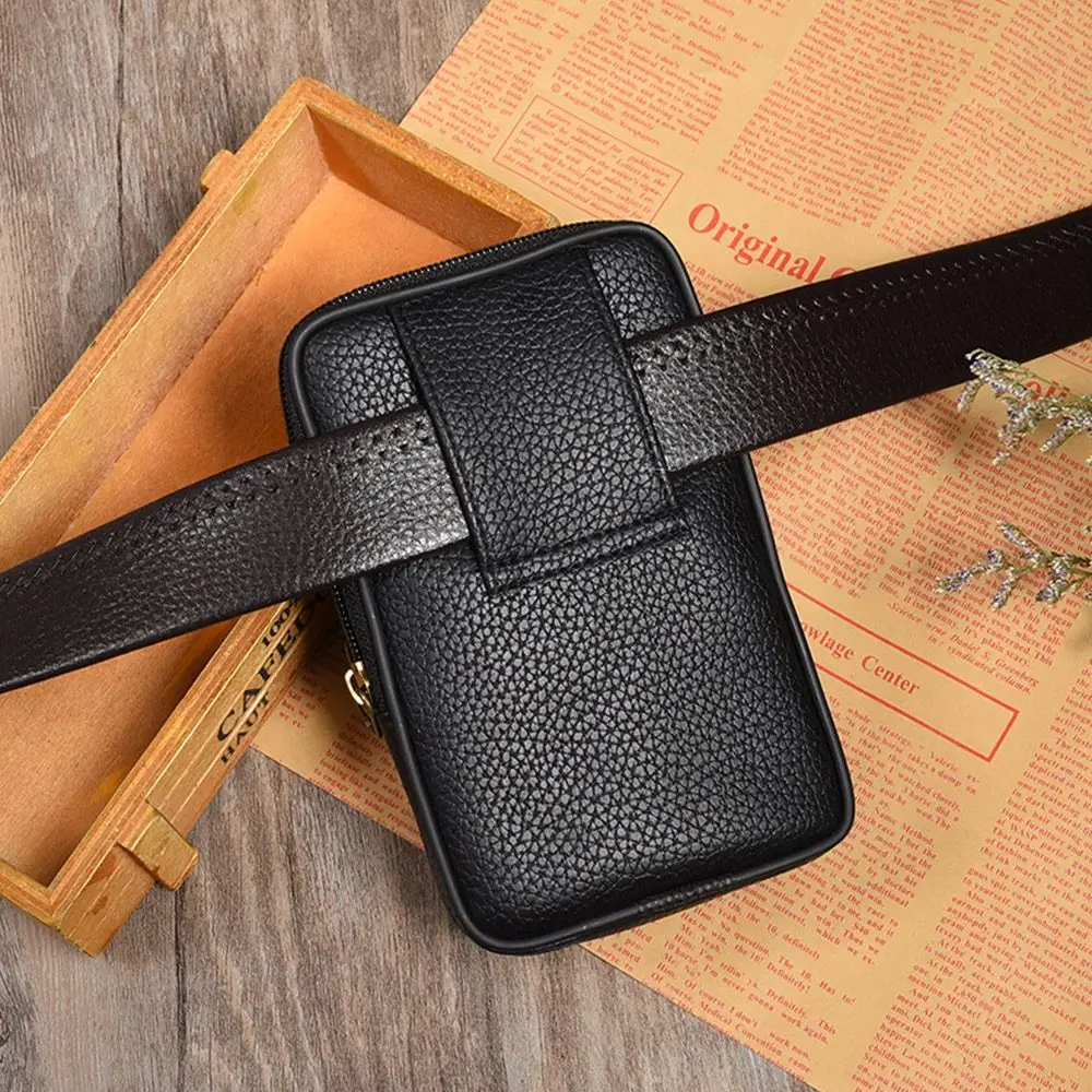 PU Leather Men Small Waist Bag Solid Color Bum Belt Pack Casual Fanny Business Waist Bag Men Travel Sports Belt Bum Phone Pouch