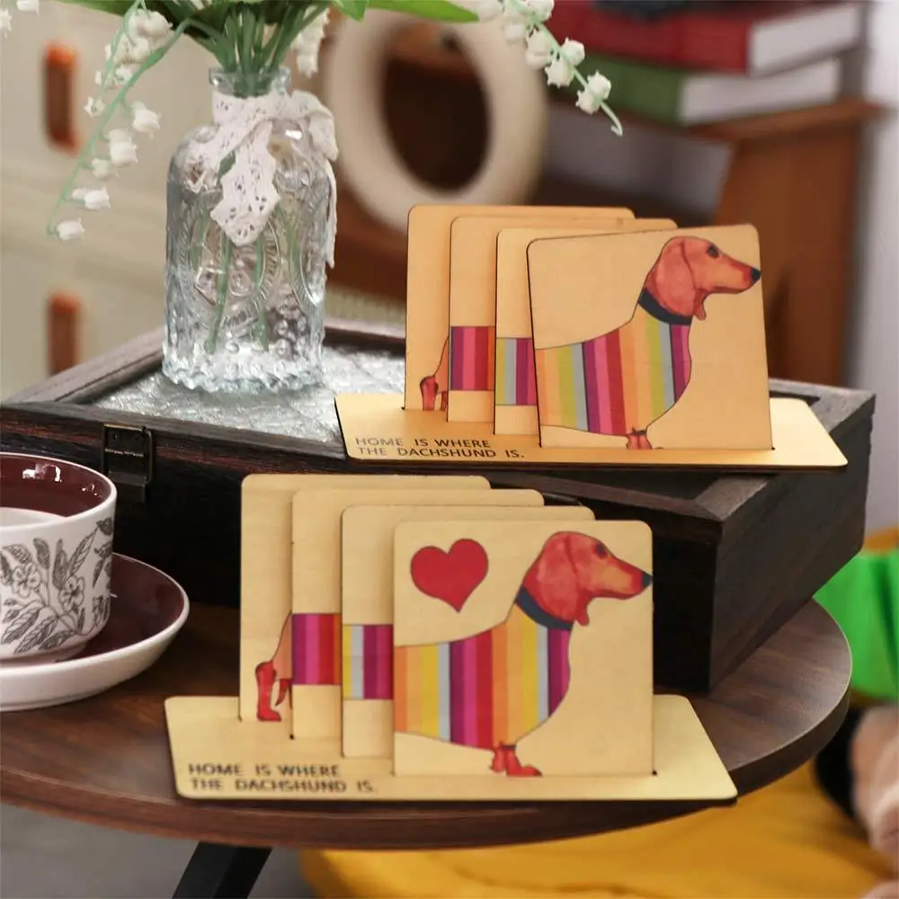 

4pcs Multi-purpose Wooden Dog Shaped Coaster Cute Cartoon Insulation Pad Heat-resistant Creative Tea Cup Mats Gift