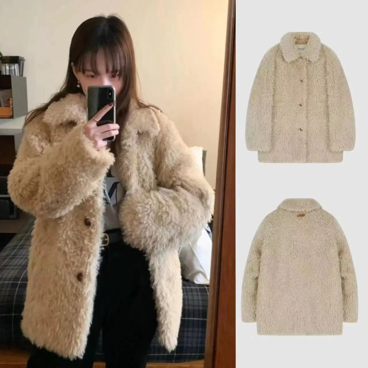 

Leobe Mena Winter Thiened Fluffy Cotton Lined Loose Collar Fur Jaet Eco-friendly ort Outerwear for Women Commute Sle