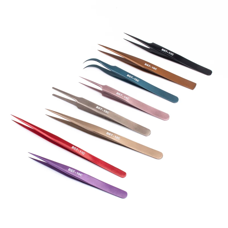 Anti-static stainless steel tweezers pointed plucking curved flat head tools electronic repair tweezers
