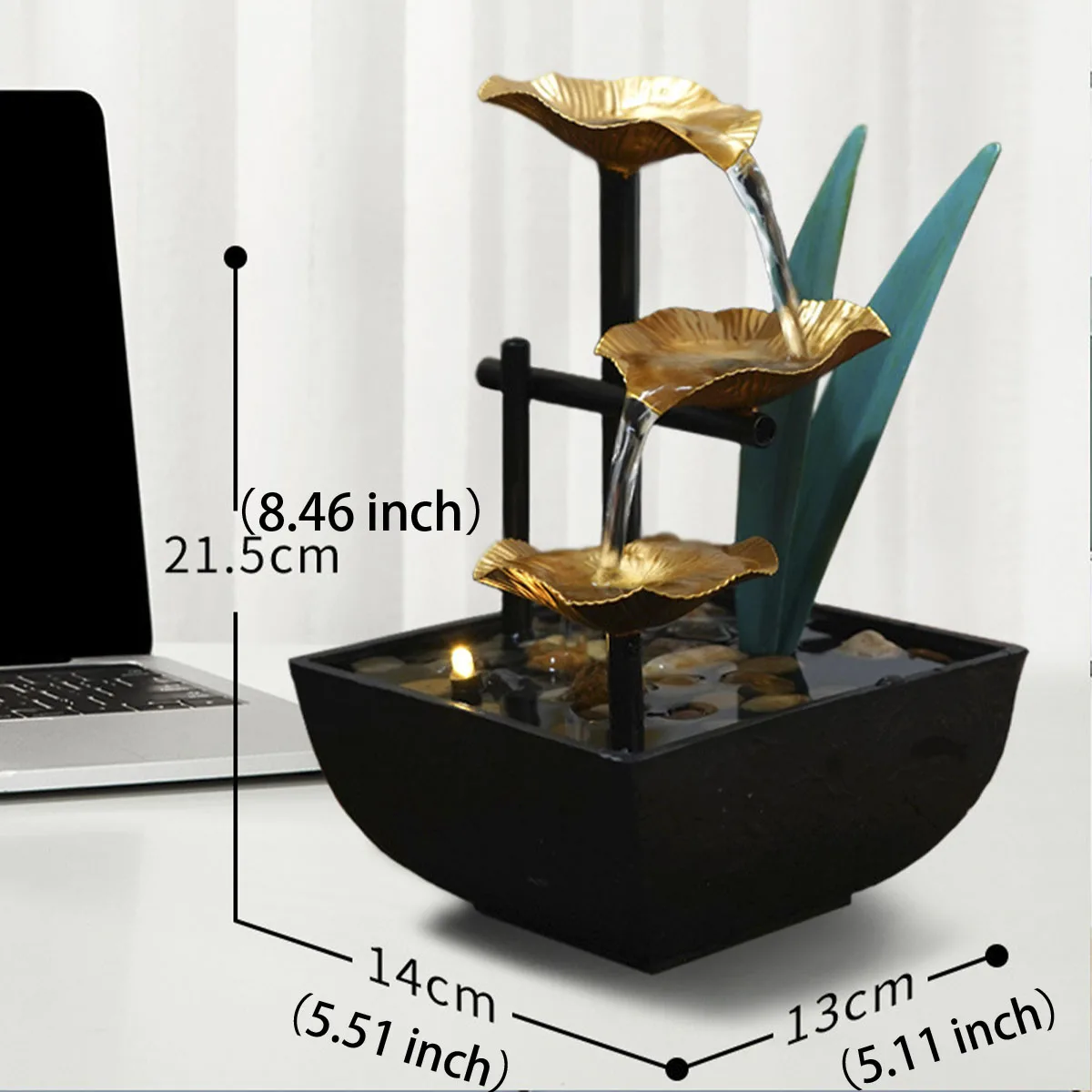 Home Decoration Tabletop Water Fountain（plug-EU）Basin River Rocks Relaxation Office Living Room Bedroom Décor 8.46 inch Tall