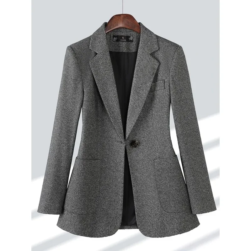 Blazer de botão único de manga comprida para mulheres, jaqueta formal para senhoras, roupas femininas de trabalho, gay cáqui, escritório, outono, inverno