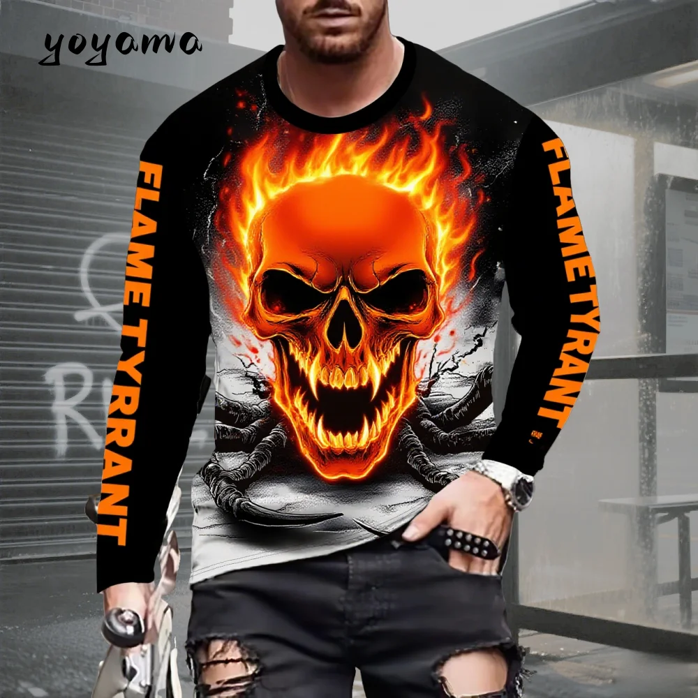 

Мужские футболки с длинным черепом и 3D принтом с круглым вырезом ужасов, мужской топ на Хэллоуин, повседневный повседневный дышащий мужской костюм с длинными рукавами большого размера