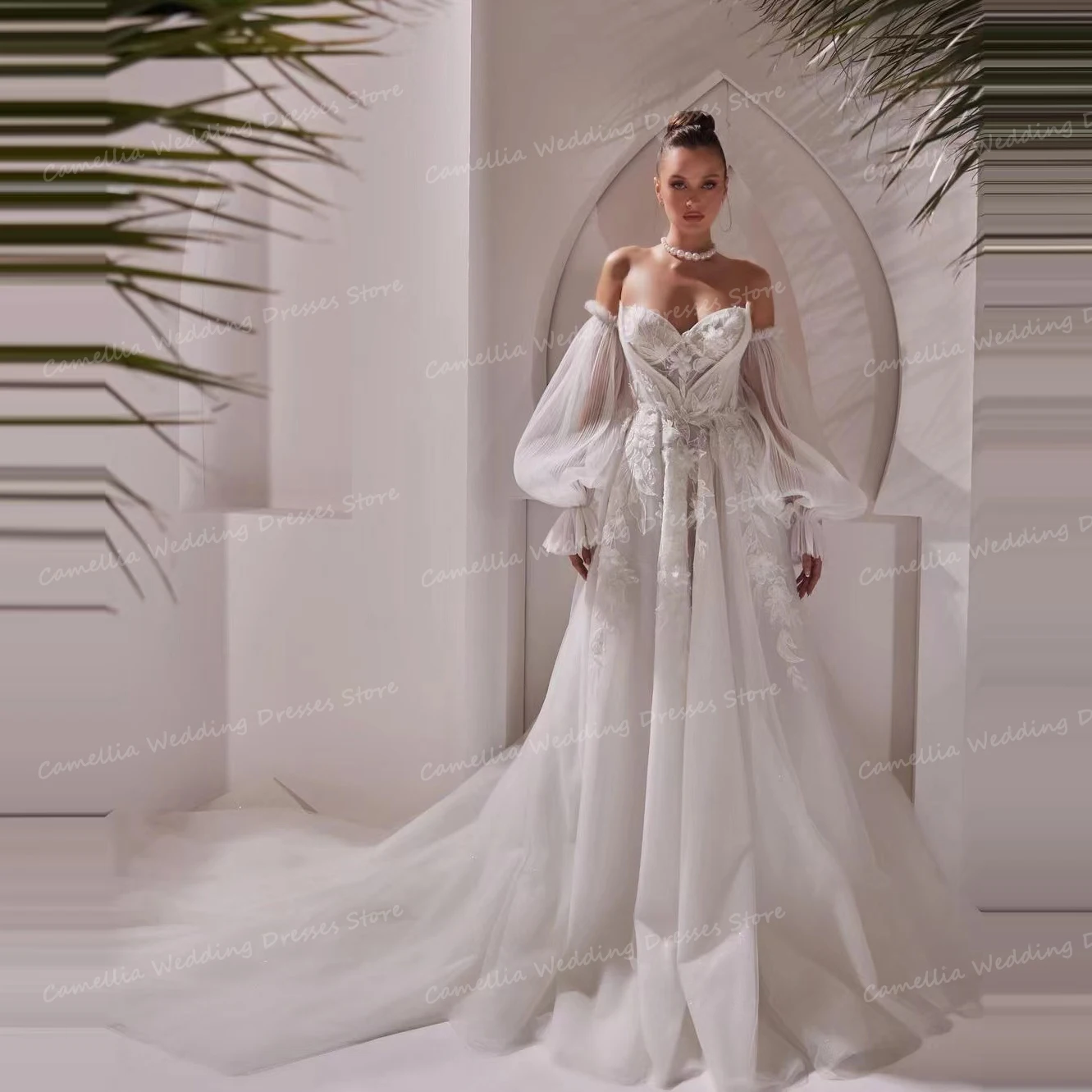 Robes de mariée en tulle de dentelle ligne A vintage pour femmes, robes de princesse à manches longues bouffantes, vêtements éducatifs sexy, quels que soient les patients moelleux, 2024