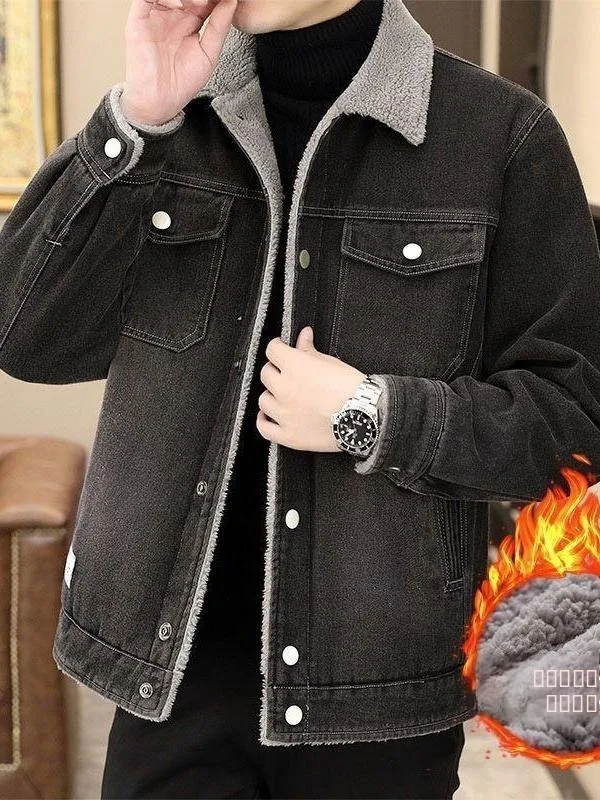 

Мужская зимняя утепленная повседневная свободная рабочая куртка в корейском стиле, джинсовая верхняя одежда, модный брендовый пиджак для отдыха