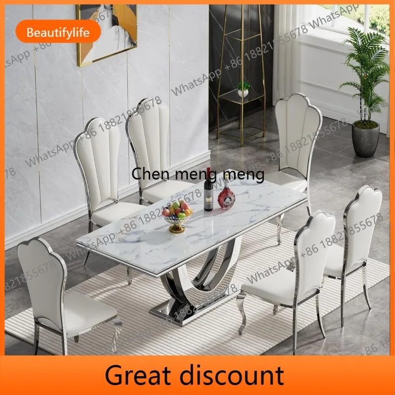 

D53 Dining Room Salon Dining Table Chair Side Luxury Office Section Marble Stretch Dining Table Living Room Furniture