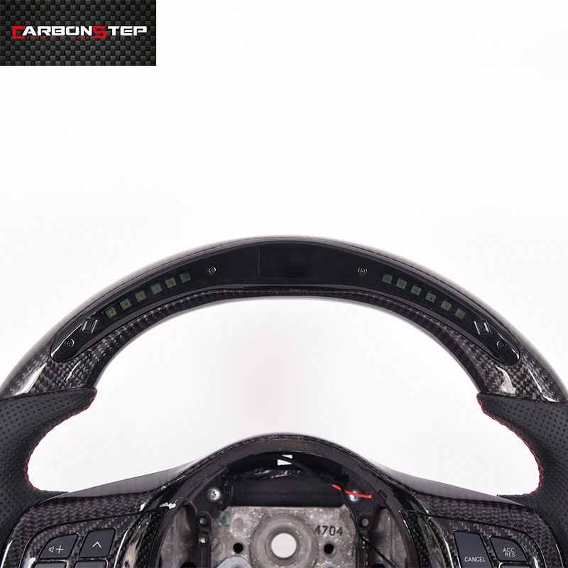 Wholesale Custom  Glossy Carbon Fiber Real Leather LED Racing Display Car Steering Wheel for Mitsubishi EVO