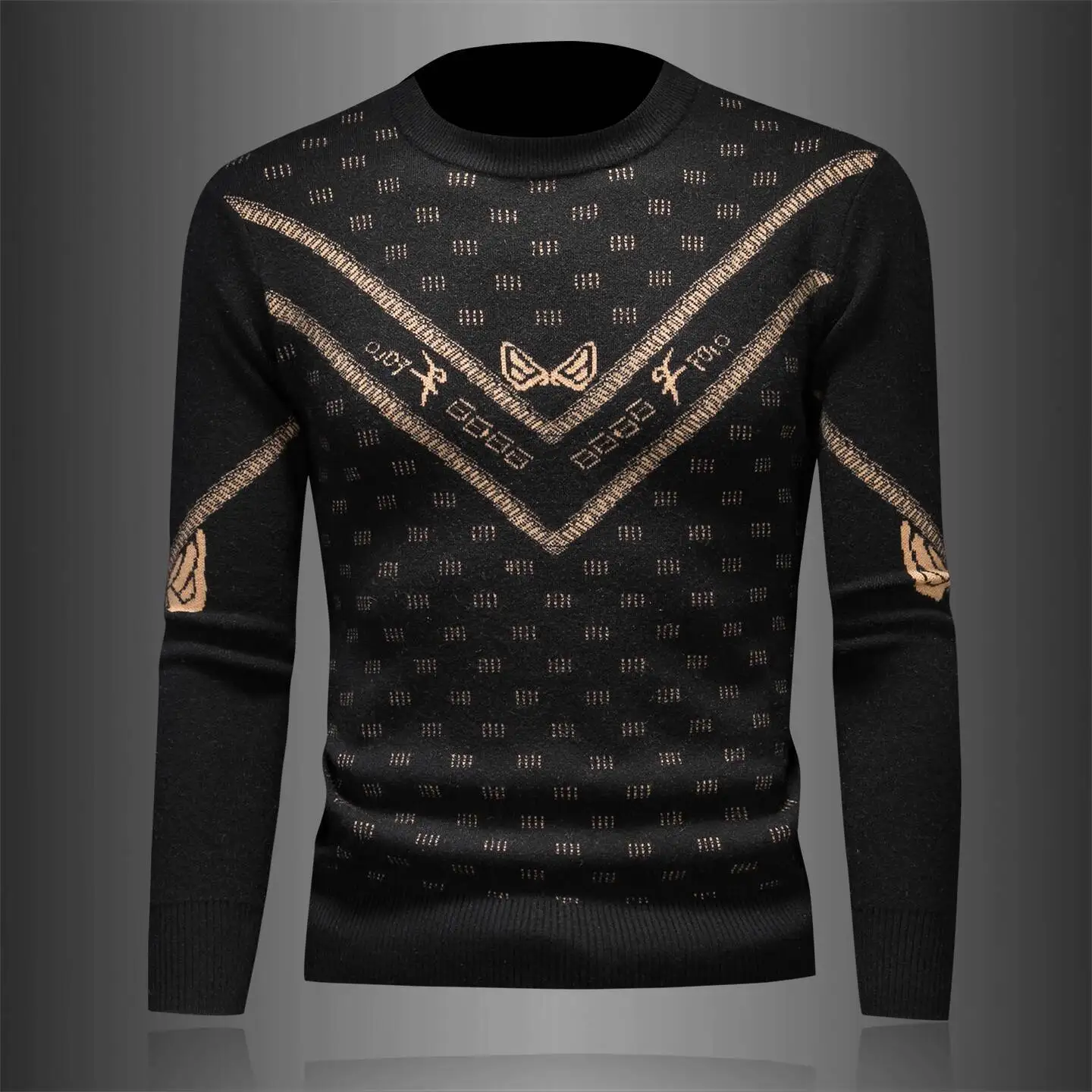 Vintage Fashion Sweater Men Winter Men's Jacquard Sweater Wool Blend Sweater Round-neck Knitted Shirt Club Outfits Base Shirt