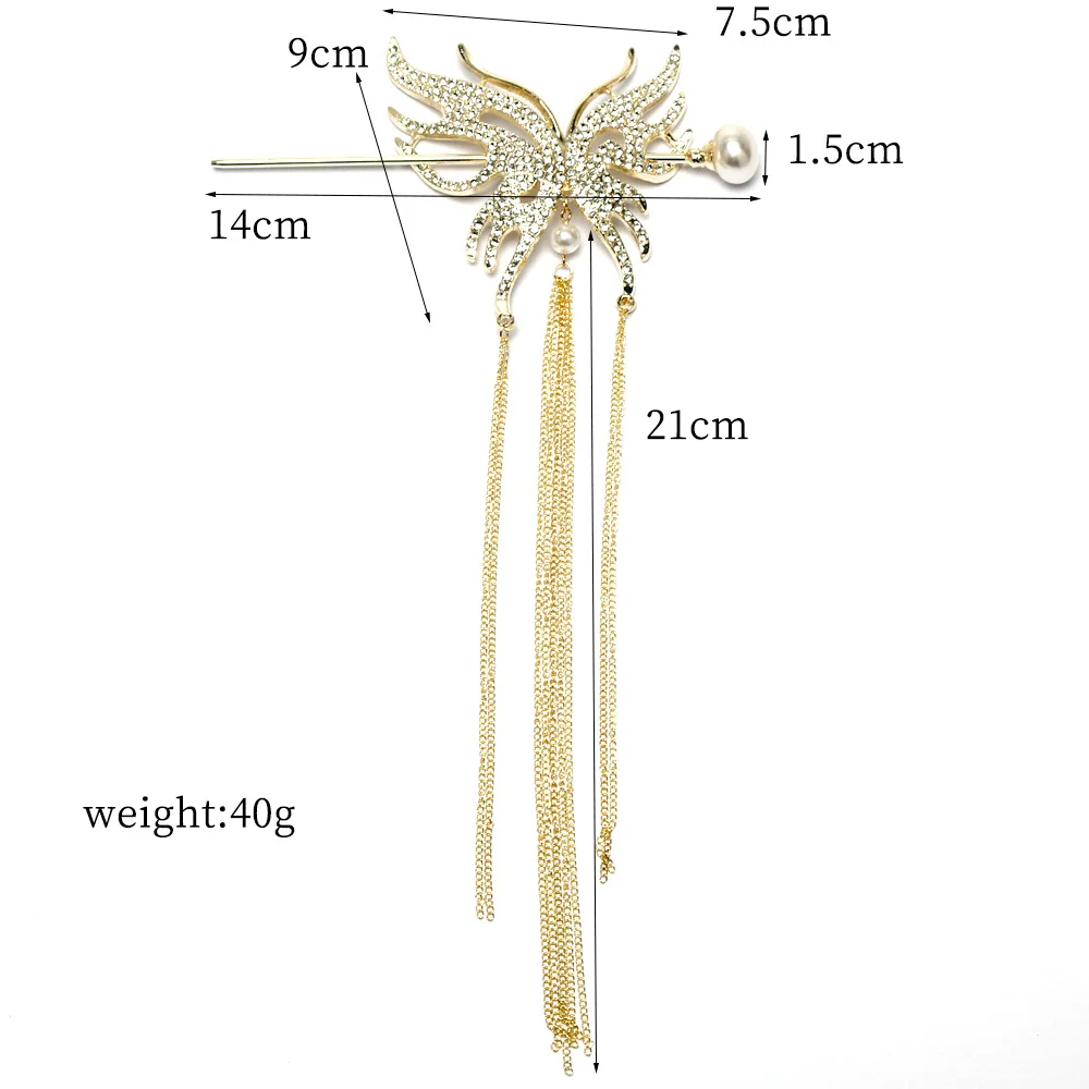 Long Tassel Butterfly Metal Hairpin For Women Hair Stick Hair Clip Costume Chinese Hanfu Hair Accessories Hair Pins Gift