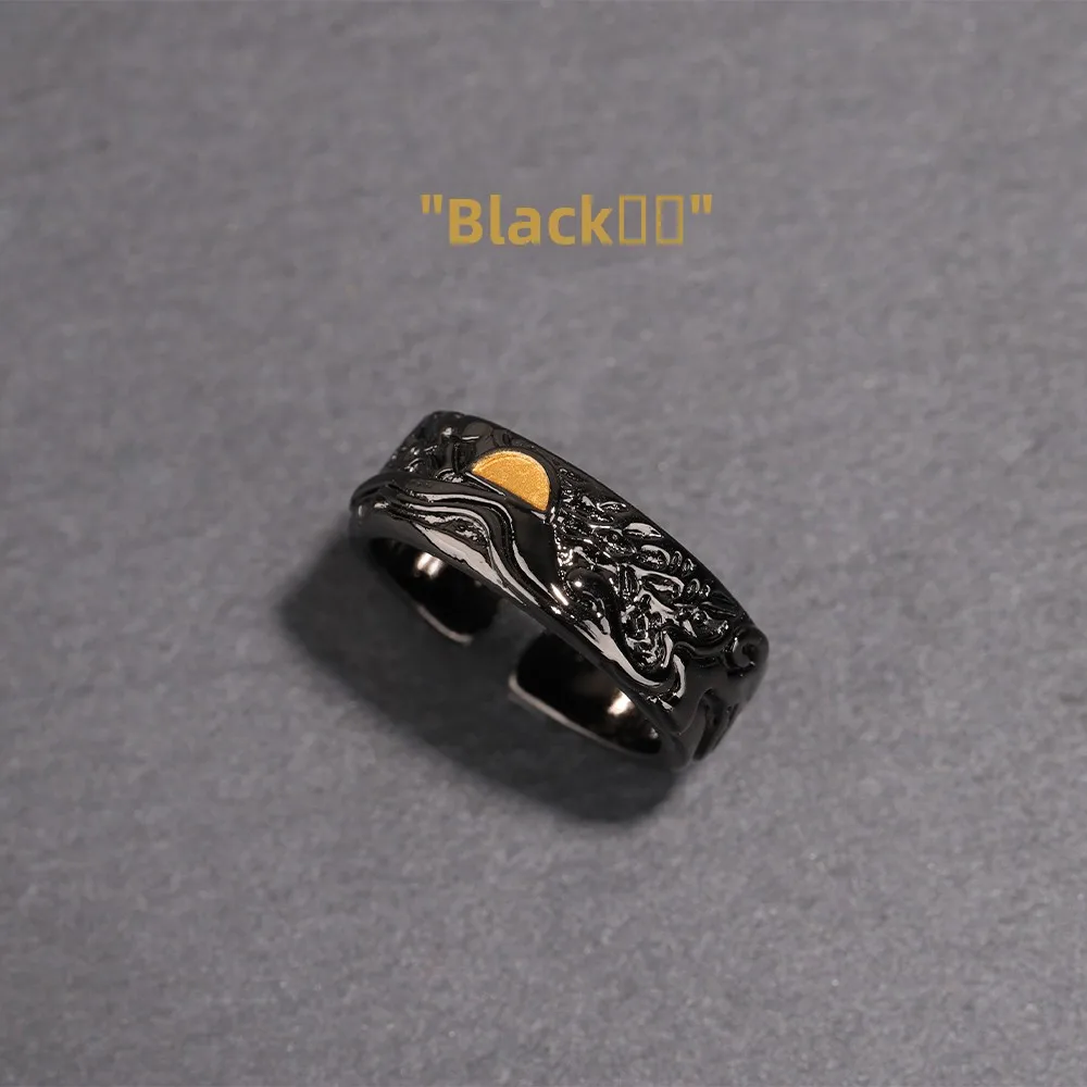 

DAMAI Vintage Luxury Open Adjustable Men's Ring Trendy Unique Design High-End Feel Black Cloud Pattern Fashionable Accessory
