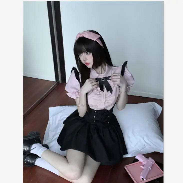 Korea Japan Style College School Uniform Sweet Sexy Strappy Dress New Summer Fashion two-piece Set Girl School Jk Uniform Set