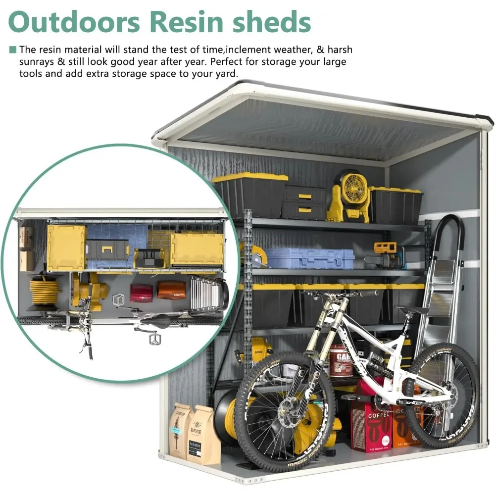 Outdoor Storage Shed 5 x 3FT, Resin Shed with Floor and Lockable Door, Plastic Shed for Bike, Garbage Can, Tool, Accessories