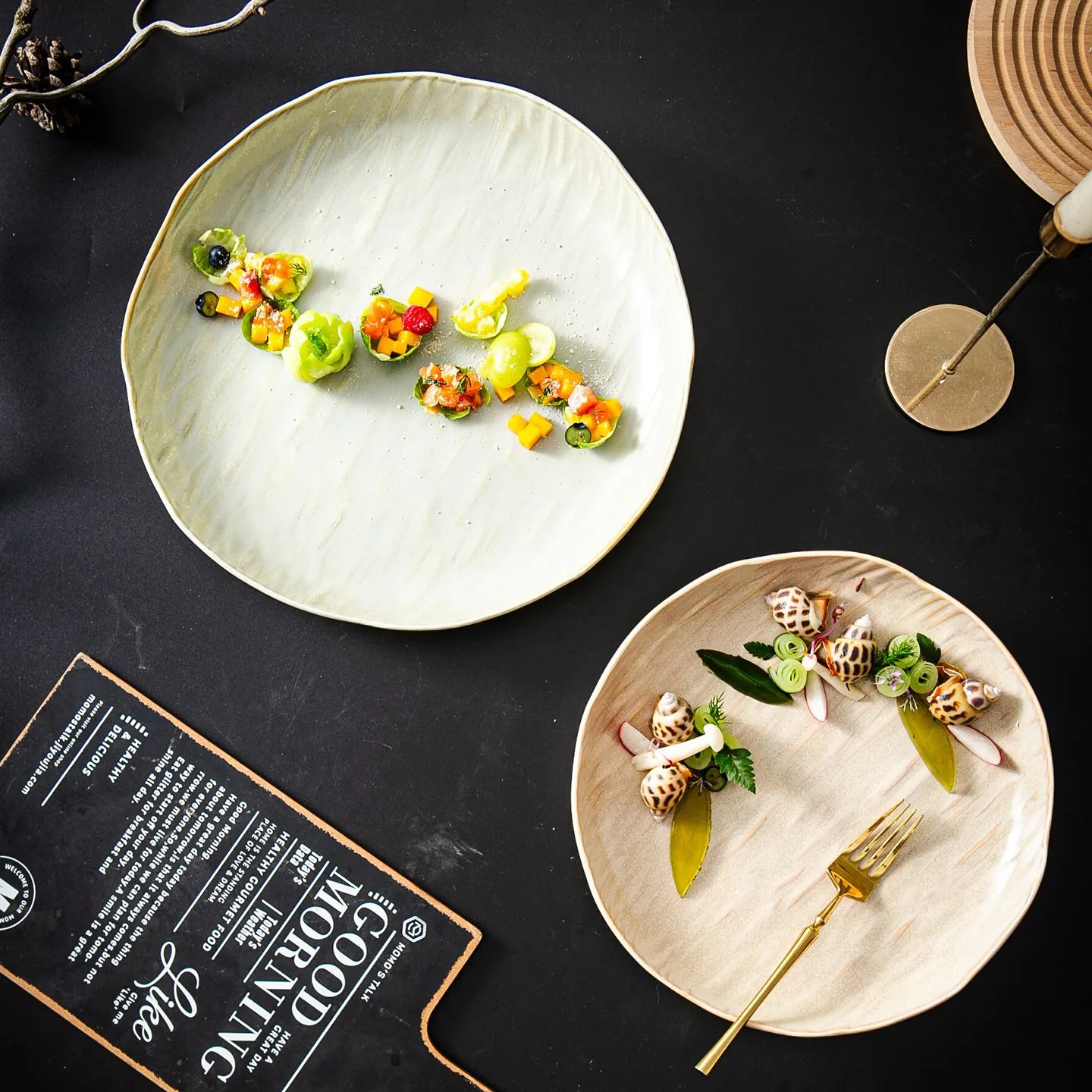 Stone Textured Relief Deep Plate Chinese Modern Creative Pasta Steak Dinner Plates Alien Ceramic Dishes Afternoon Tea Tableware