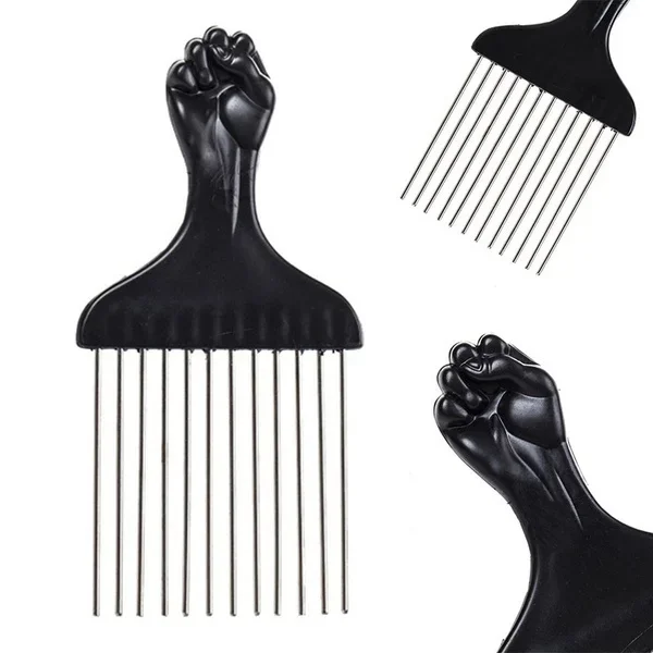 검은 주먹 금속 아프리카 머리 피크 아프로 빗 