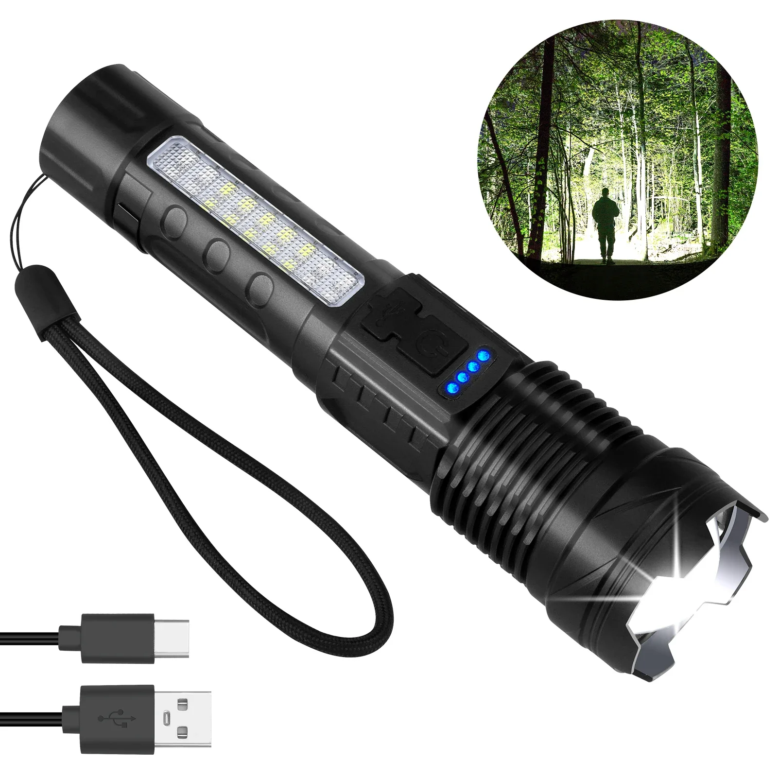 USB Rechargeable  Flashlight, Waterproof Ultra Bright Tactical Flashlight, Focus Zoomable Outdoor Pocket Flash Light