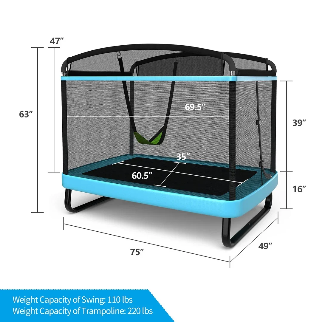 For New product Rectangle Child Trampoline for Jumping Play Unisex with Steel and safety net for Children's Sports & Jumping