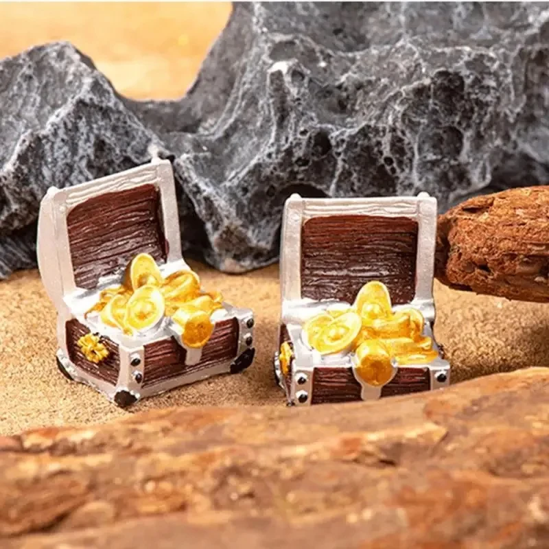 1-4Pcs Simulation Treasure Chest Box,Antique Creative Resin Fish Tank Landscape Coins Case Figurines Craft Aquarium Ornaments