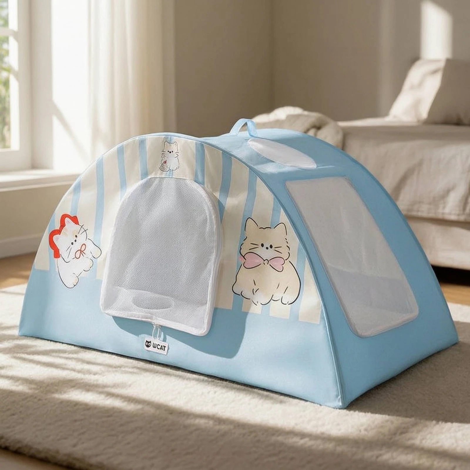 Cat Maternity House Cozy Arched Cat House Pet Shelter with Mesh Panels Private Foldable for Cats, Indoor, Apartment