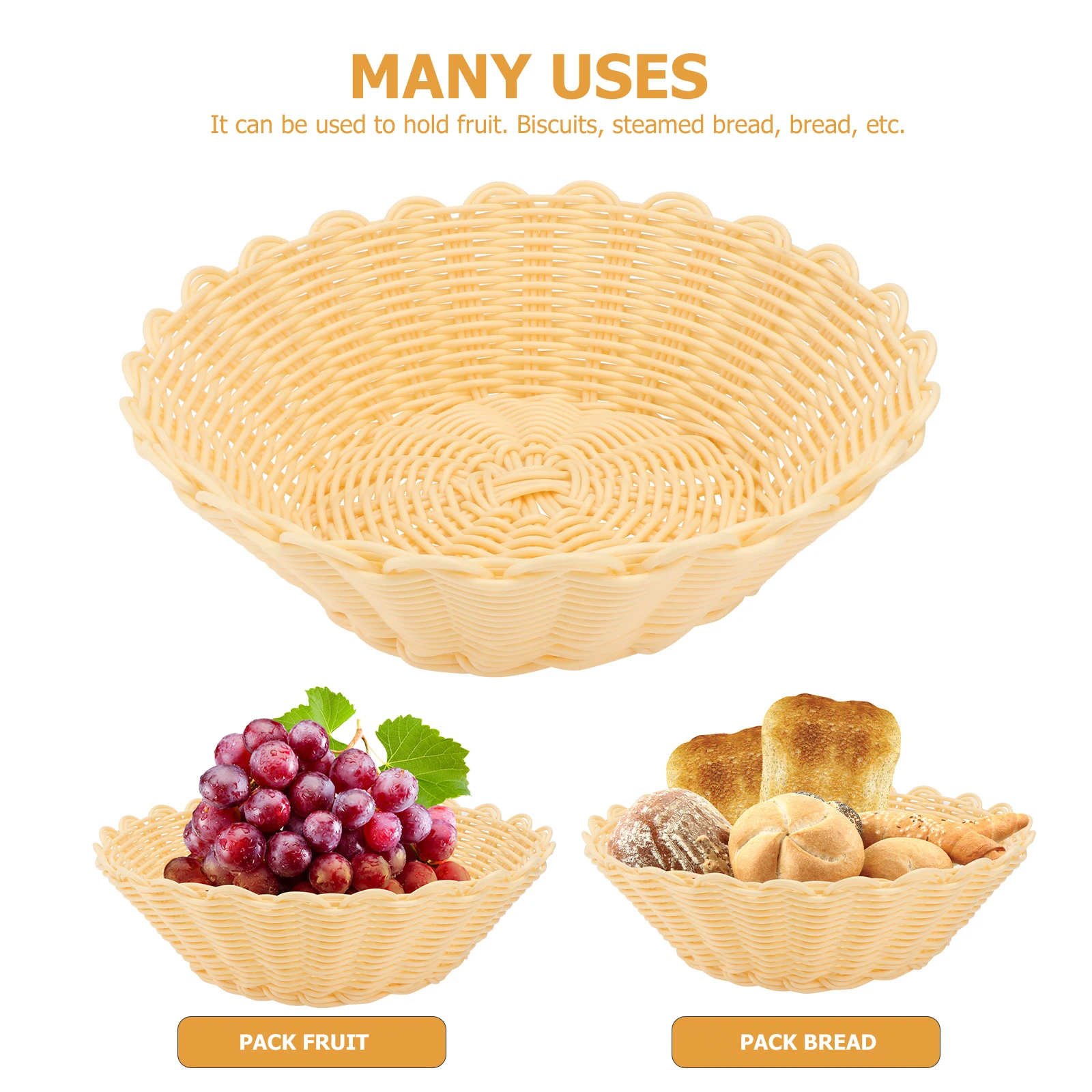 

Rattan Storage Basket Kitchen Home Snacks Fruit Plastic Organizing Imitated Weaving Desktop Household