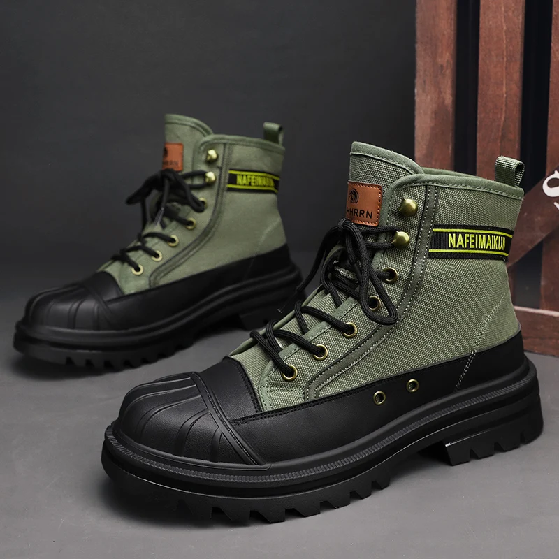 CYYTL Mens Boots Canvas New In Winter Casual Shoes Luxury Ankle Platform Hiking Safety Motorcycle Chelsea Tactical Cowboy Combat