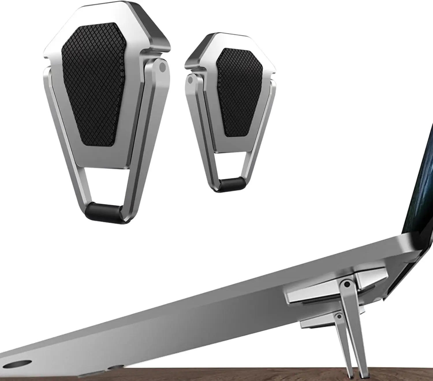

Portable Laptop Stand, Zinc Alloy Mini Riser, Ergonomic Cooling for 12-20" Laptops, Silver 2-Pack