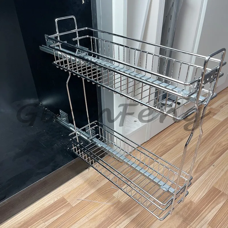 Floor cabinet narrow side storage side pull basket 150/200/250mm seasoning basket