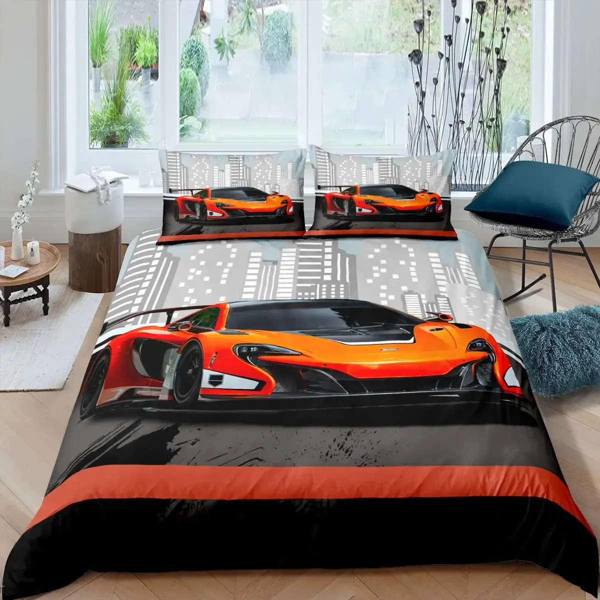 

Race Car Bedding Set Cool Speed Racing Duvet Cover Set Black Sport Car Quilt Cover for Men Polyester Comforter Cover Set Cool
