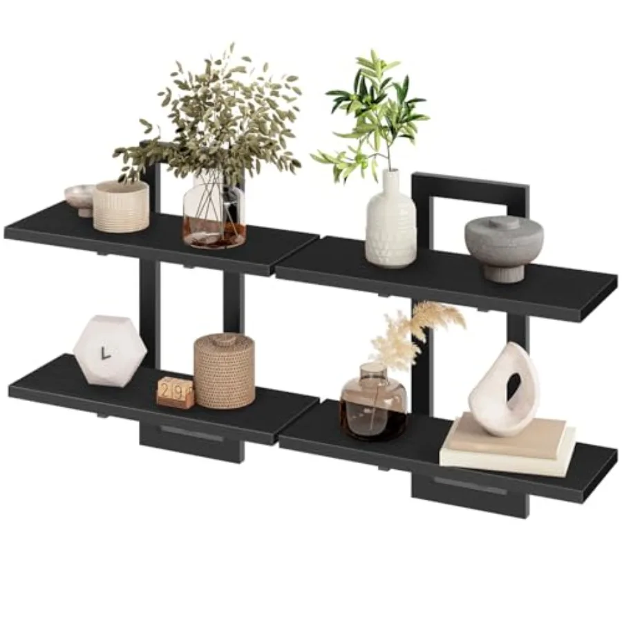 

Floating shelves for bathroom and living room metal black 15-inch 2-tier wall-mounted storage set