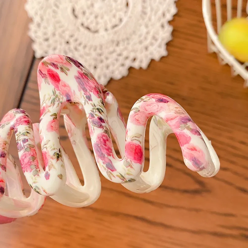 Korean New 10.2cm Geometric Irregularity Printed Flower Hair Clip Simple Plastic Shark Clip Versatile Hair Accessory