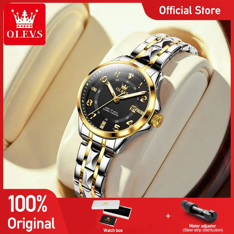 OLEVS 2910 Womens Watch Quartz Wristwatch Arabic Numerals Waterproof Luminous Date Ladies Watch Bracelet Set Gifts Original
