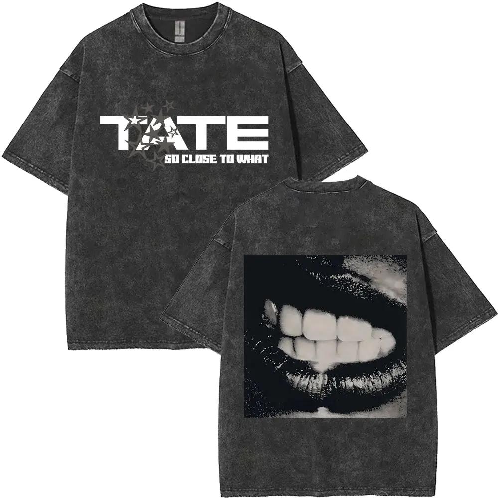 

Washed Singer Tate Mcrae Album So Close To What Miss Possessive 2025 World Tour T Shirts Men Women Fashion Oversized T-shirts
