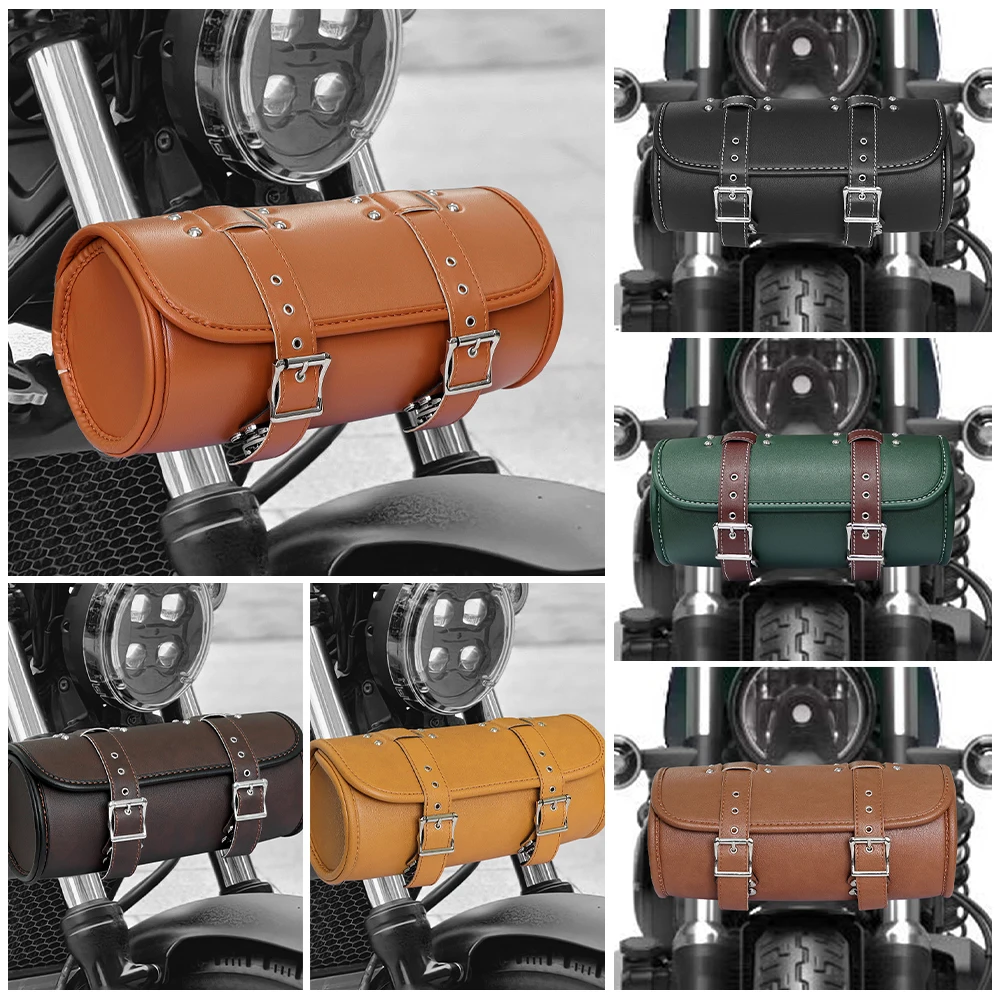 

Newest Universal Punk Retro Motorcycle PU leather Bag Handlebar Front Fork Storage Pouch Capacity for Harley Honda Kawasaki