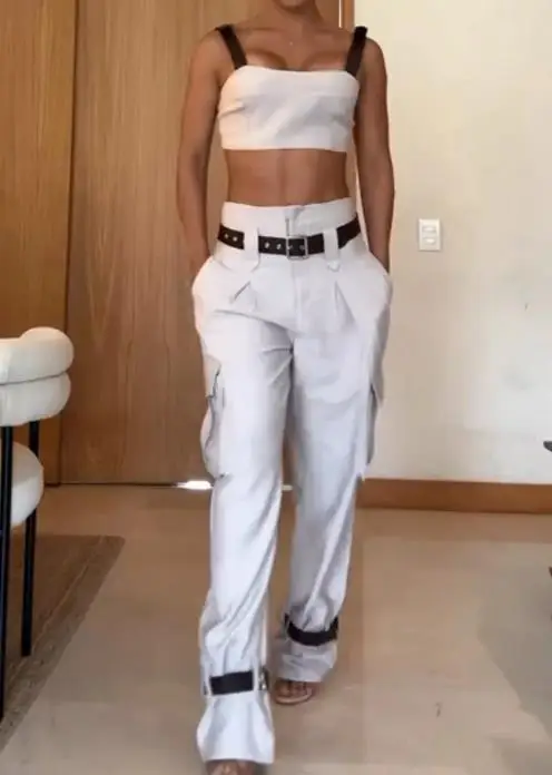 

Women's Casual Cargo Pants Set 2 Piece Elegant Sexy Loose Tank Top And Slim Fit Long Pants Outfit for 2025