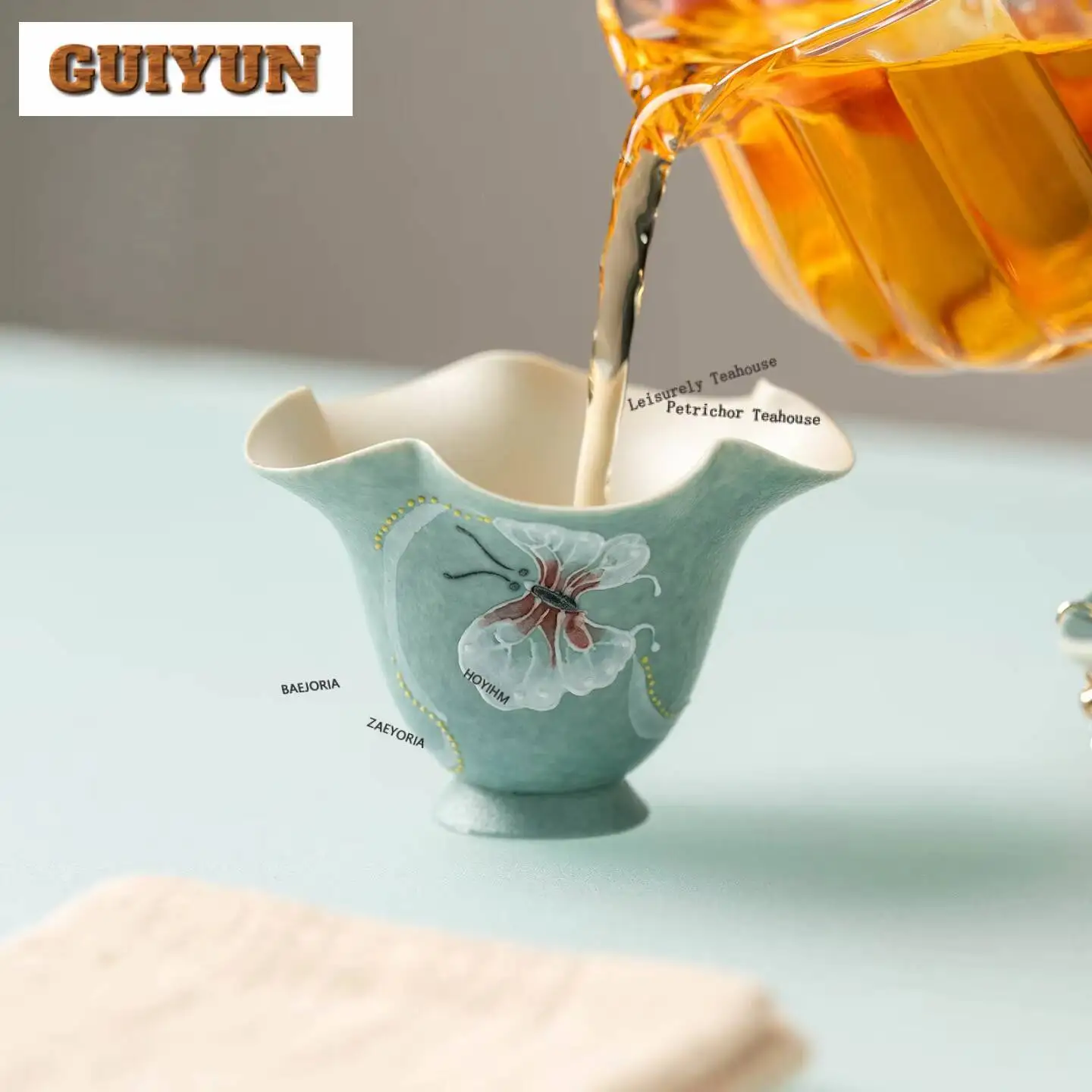 50ml Hand Painted Double Butterflies Teacup Aesthetic Tea Bowl Jug Tea-tasting Smelling Cup Jianzhan Master Cups Teaset