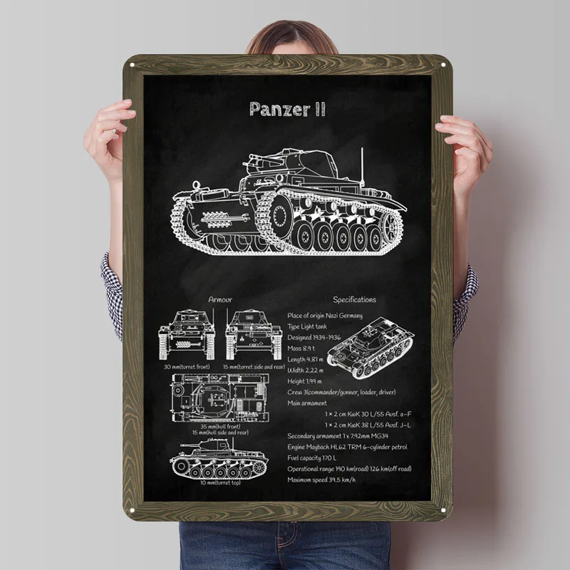 Panzer II Ww2 Tank Germany Tinplate Sign Blueprint Poster Retro Custom Metal Signs for Wall Art Decoration Home Decor Items Room