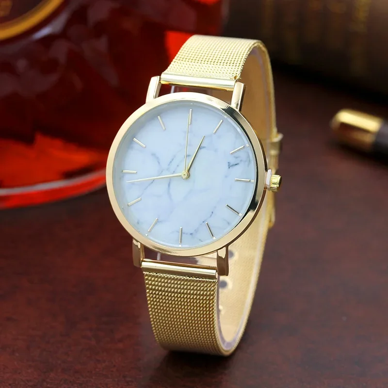 

2020 Woman Watch Fashion Design Marble Watch Casual Women's Watches Stainless Steel Mesh band Quartz Watches bayan kol saat