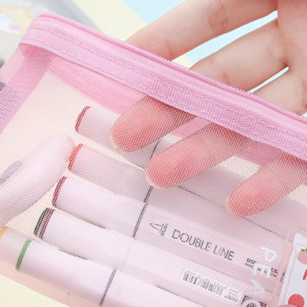 Pen Pencil Pouch Cute Mesh Pencil Case Creative Transparent Net Pen Bag Cartoon Nylon Mesh Cosmetic Storage Bag School
