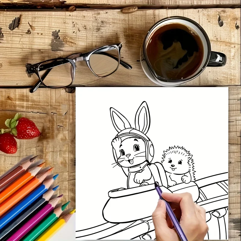 Libro para colorear estilo Animal en el parque de atracciones de 28 páginas para adultos, reducción de estrés para aliviar el estrés y reducir el estado de ánimo