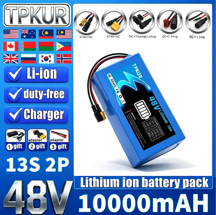 

High Capacity 48V 10000mAh 13S2P 18650 Lithium Battery with BMS for Light Electric Vehicle Mobility