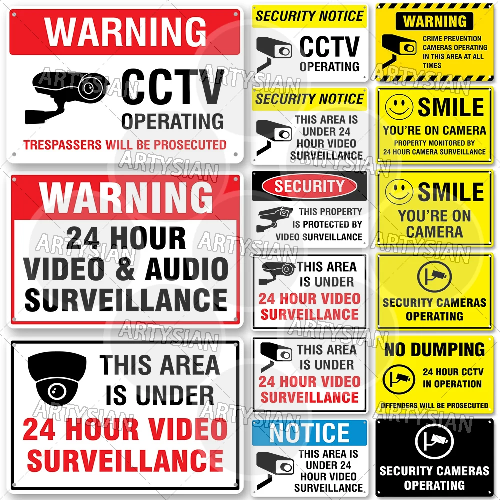 CCTV Surveillance Metal Sign Shop Security Plaque Camera Monitoring Shoplifting Warning Crime Deterren Safety Alert 24-Hour