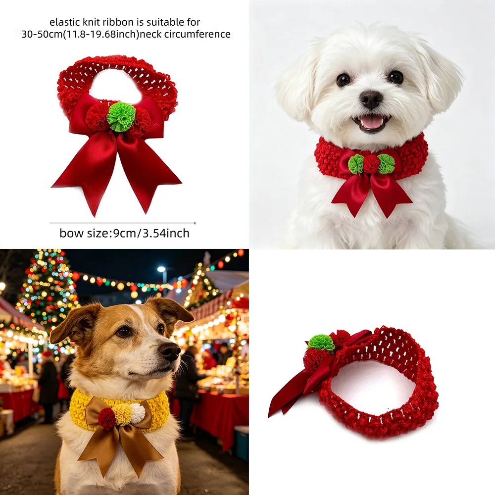 30/50 Stück Neue Weihnachts-Hundeschleifen aus Netzstoff mit Pompons, Krawatten für kleine und mittelgroße Hunde, Haustierzubehör, Hundeschleifen – Detail 3