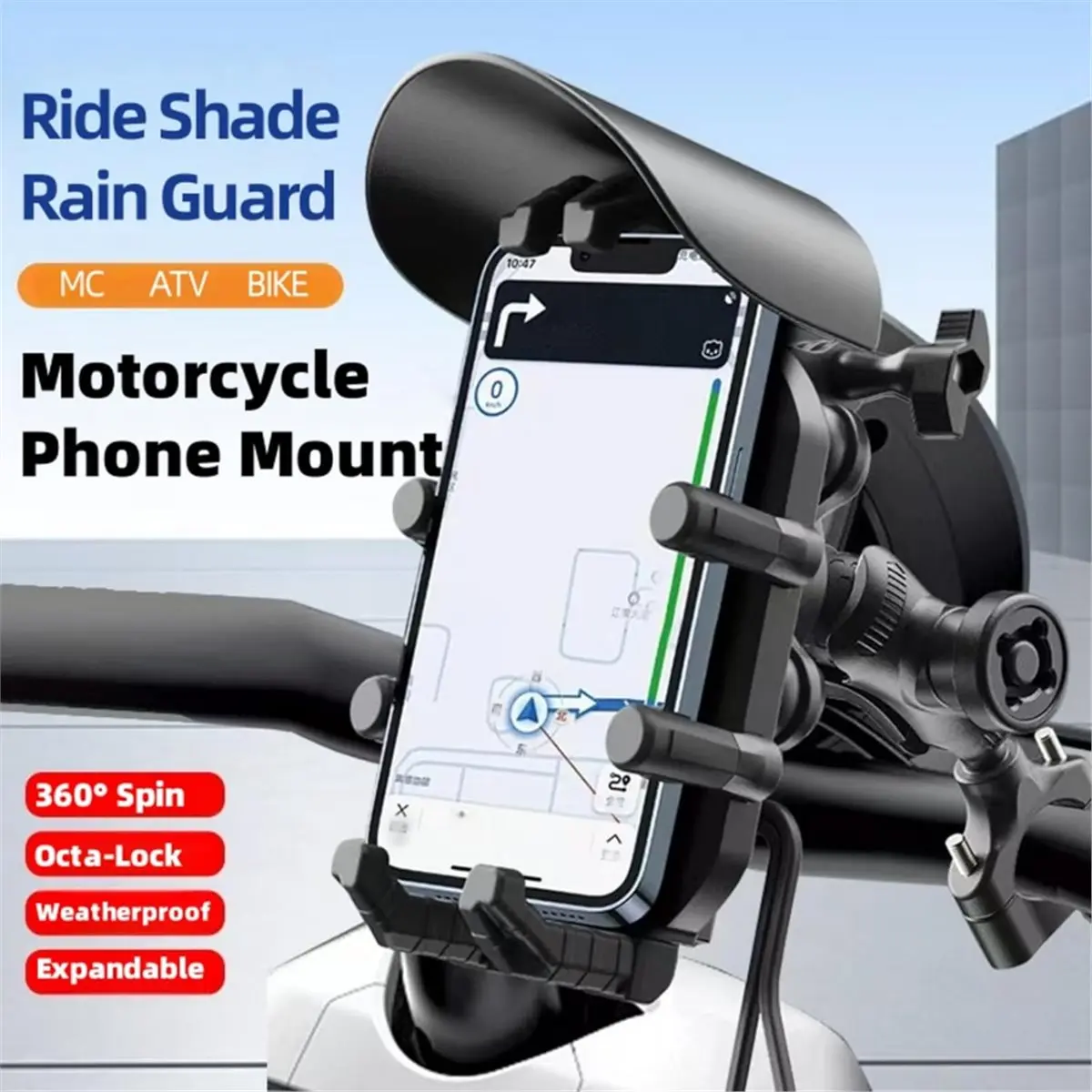 A86G NEW Motorcycle Handlebar Phone Mount Shockproof Anti-Theft and Rain Cap Phone Holder for Motorcycle Bike Bicycle Scooter
