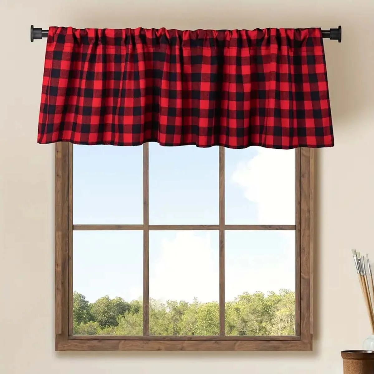 200041   Black, white, and red checkered curtains are classic farmhouse checkered curtains