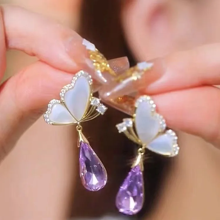 New Fashion Trend Unique Design Elegant Delicate Zircon Butterfly Pendant Earrings Women Jewelry Wedding Party Gifts Wholesale