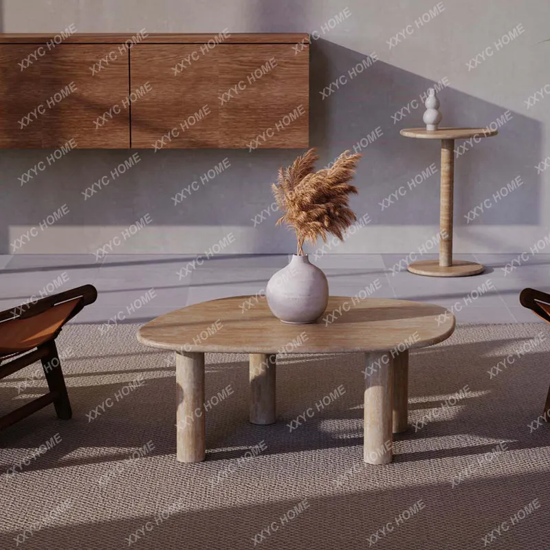 X light luxury natural travertine coffee table Bieye living room home high-end irregular special-shaped tea table
