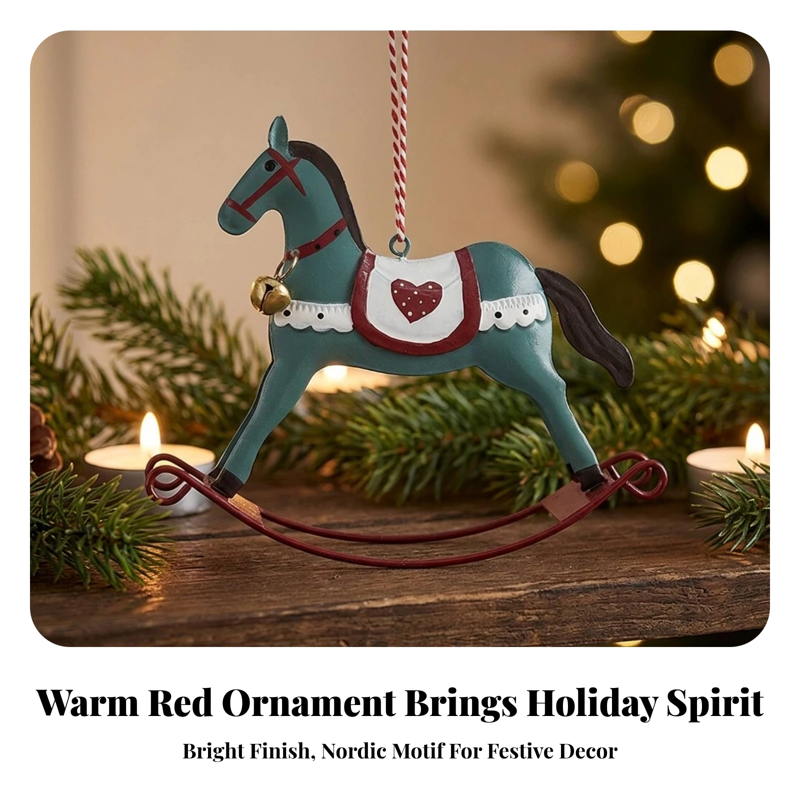 Rocking Horse Ornament with Bell Shabby Chic Rocking Horse Ornament Charming Giftable for Christmas Tree, Holiday Display