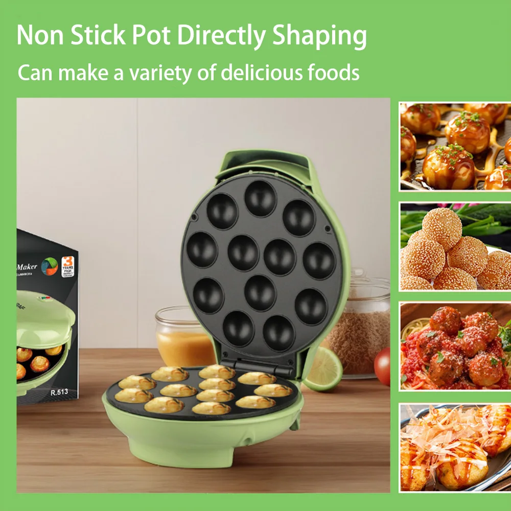 1200W 12Hole Electric Takoyaki Maker Pop Cake Waffle Machine Double Heating Non-Stick Egg Waffle Cake Oven Pancake for Home Kids