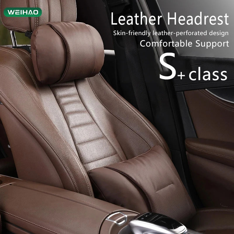 

WEIHAO Car Seat Headrest High-quality leather headrest Auto Safety Head Neck Rest Relax Pillow For S Class auto parts