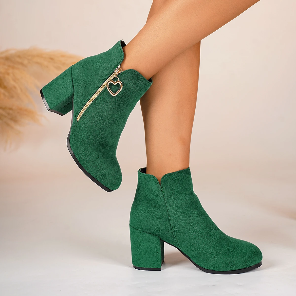 Neue Herbst-Winter-Damenstiefeletten mit dickem Absatz, runder Zehenpartie, schlicht, bequem, elegant, Damenschuhe – Detail 3