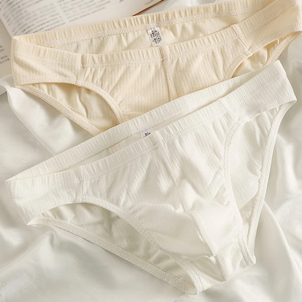 

Men Threaded Cotton Thin Breathable Soft Lingerie Pouch Underwear Solid Color Underpants Men's Triangular Panties Stretch Briefs